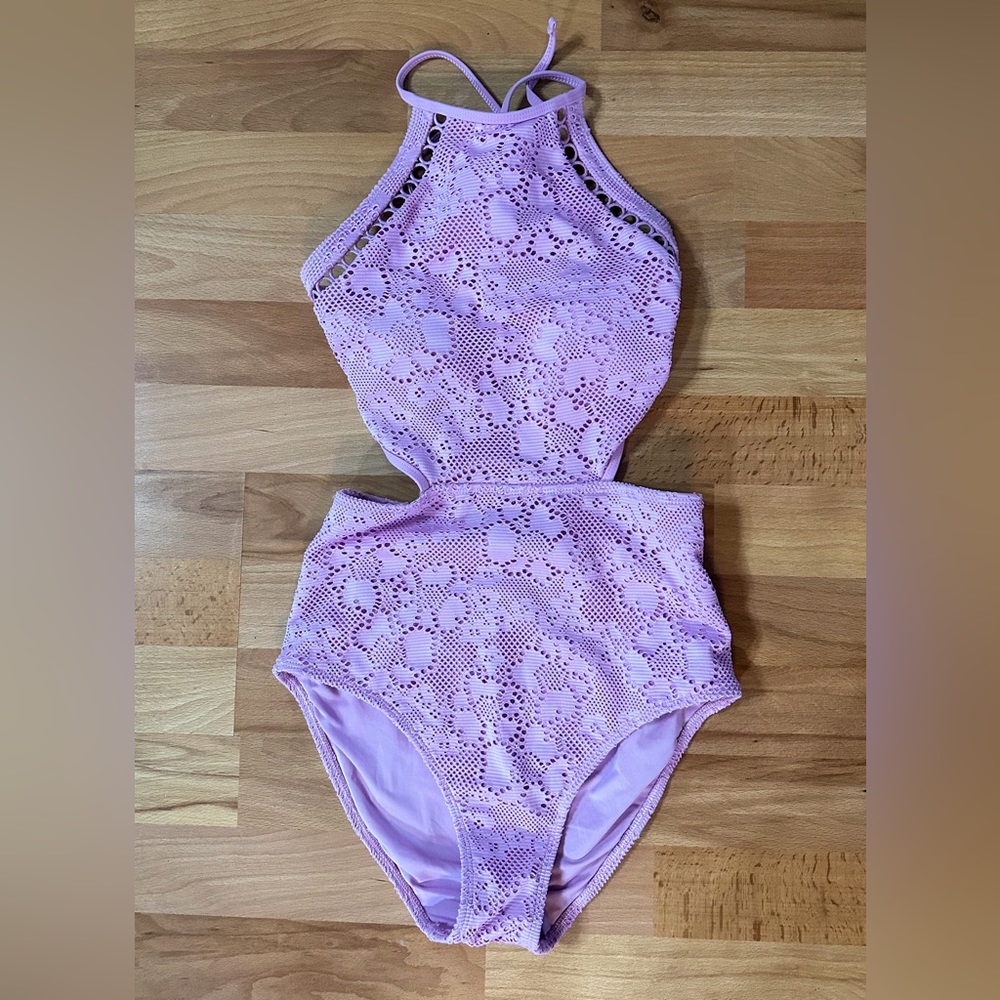 Aerie Lilac Crochet One Piece Swimsuit